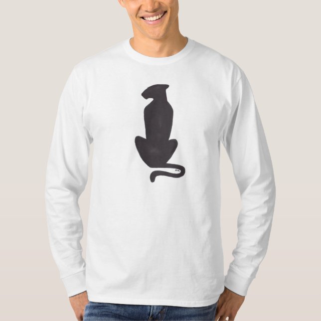 T-shirt Black Cat Silhouette hommes blanc à manches longue (Devant)