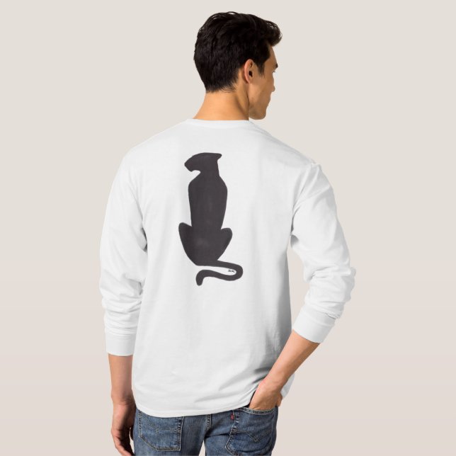 T-shirt Black Cat Silhouette hommes blanc à manches longue (Dos entier)
