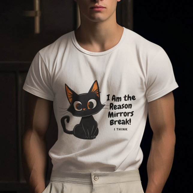 T-shirt Black Cat souriant pense qu'il brise les miroirs (Créateur téléchargé)
