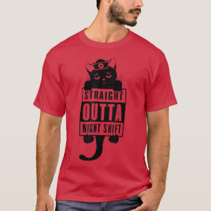 T-shirt Black Cat Straight Outta Night Shift Stethoscope
