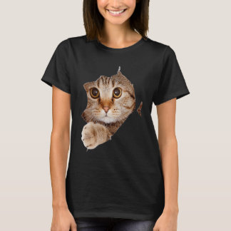 T-shirt Black Cat Torn Cloth Cat  Cat Mom Kitten