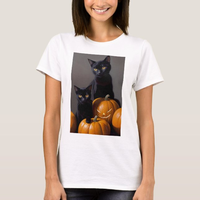T-shirt Black Cats and Pumpkins (Devant)