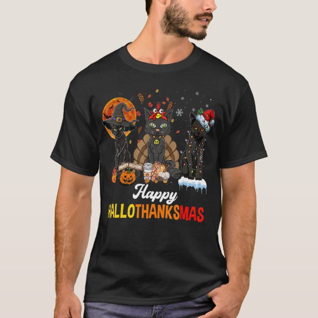 T-shirt Black Cats Halloween Merry Christmas Happy Halloth (Devant)