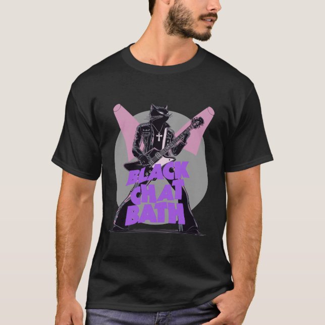 T-shirt BLACK CHAT BATH - chat rock et humour metal (Devant)