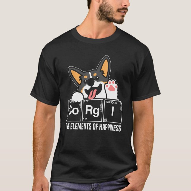 T-shirt Black Corgi Periodic Table Chemistry Science Teach (Devant)