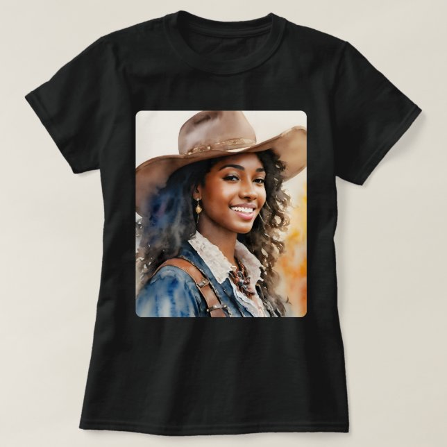 T-shirt Black Cowgirl Western African American (Design devant)
