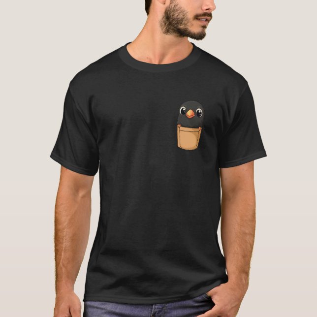 T-shirt Black Crow Raven In Pocket Cartoon Graphic Bird (Devant)