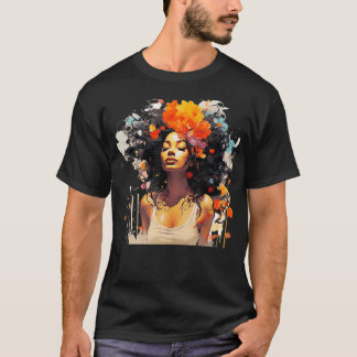 T-shirt Black Curly Melanin Graffiti Art Style femmes Prin