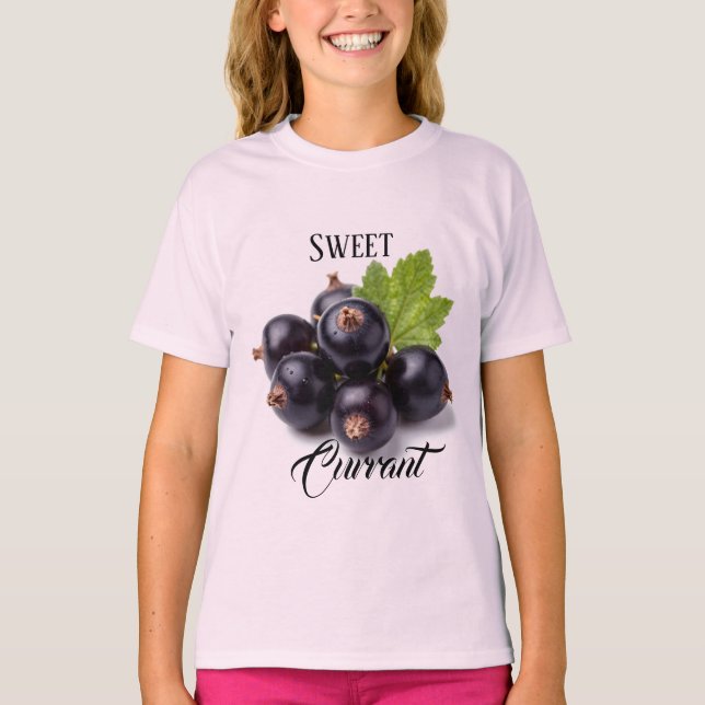 T-shirt Black Currants With Water Drops & Green Leaf (Devant)