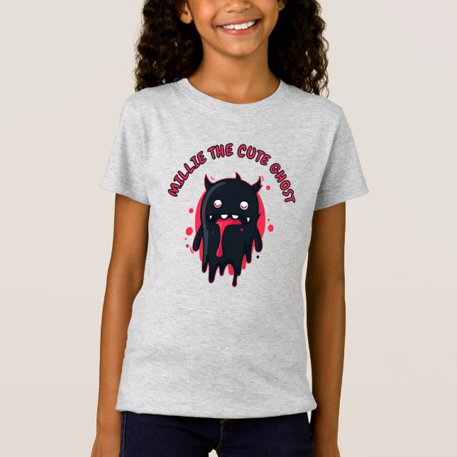 T-Shirt Black Cute Kawaii Ghost (Devant)