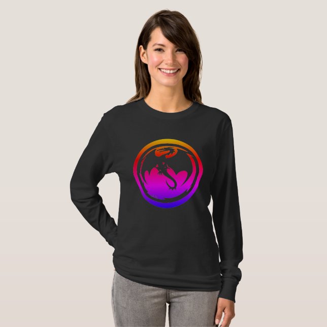 T-shirt Black Dragon neon femmes noir à manches longues (Devant entier)