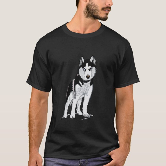 T-shirt Black et White Husky (Devant)