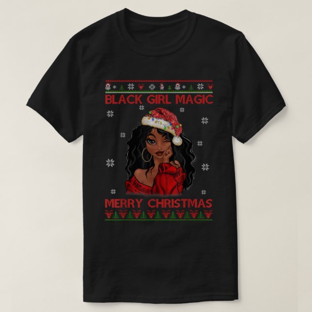 T-shirt Black Girl Magic Joyeux Noël Africain Américain  (Design devant)