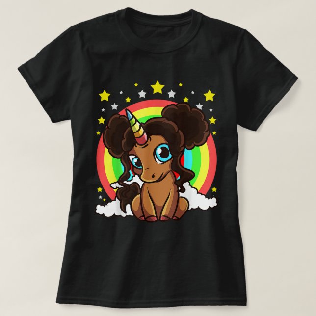 T-shirt Black Girl Magic Unicorn Puffs Afro Coupe Brown de (Design devant)