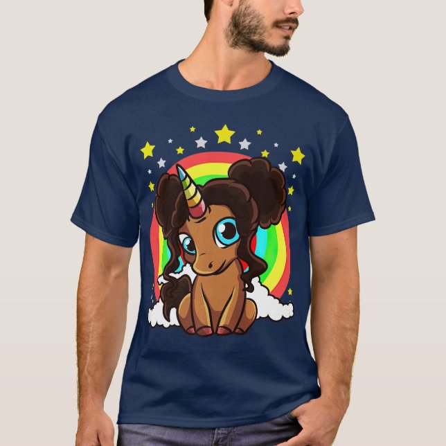 T-shirt Black Girl Magic Unicorn Puffs Afro Peau Brown (Devant)