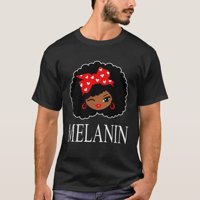 T-shirt Black Girl Magic Winking Eye Afro Lips Black Queen (Devant)