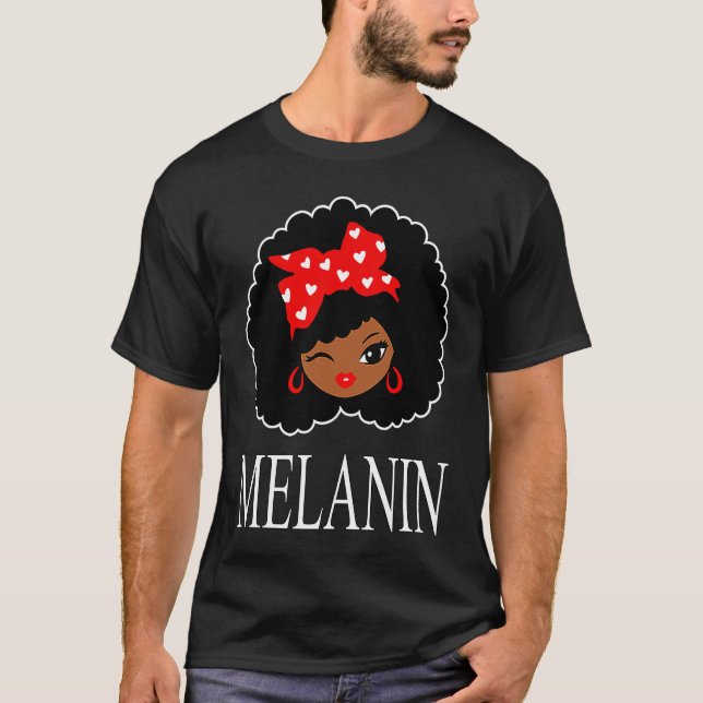 T-shirt Black Girl Magic Winking Eye Afro Lips Black Queen (Devant)
