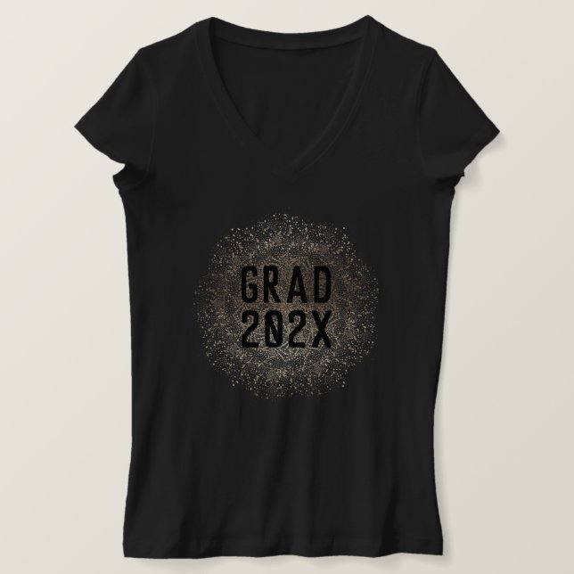 T-shirt Black Gold Elegant Foil Botanics Graduate Uni (Design devant)
