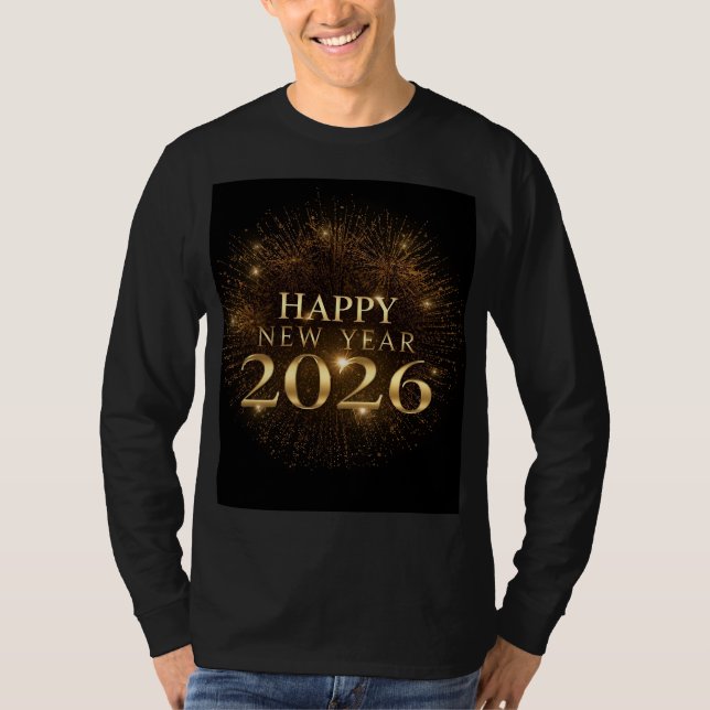 T-shirt black gold happy new year long sleeve shirt (Devant)