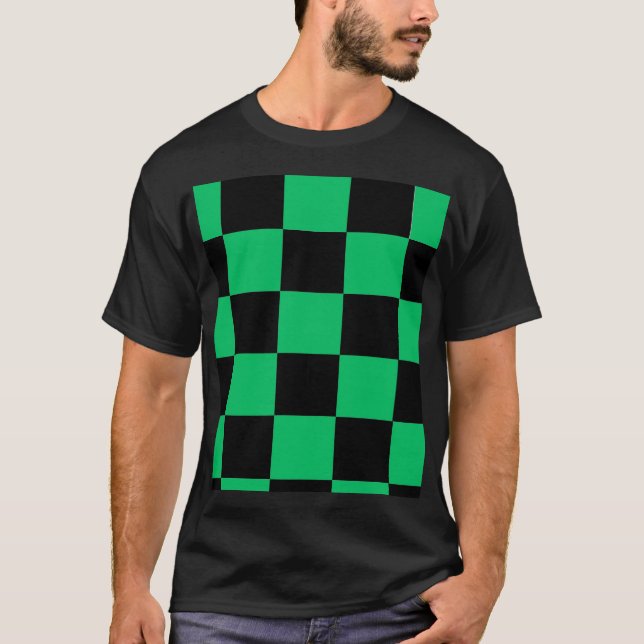 T-shirt Black & Green Anime Style Pattern Tee (Devant)