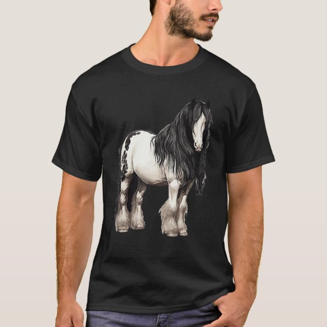 T-shirt Black Gypsy Vanner Horse  Riding Equestrian (Devant)