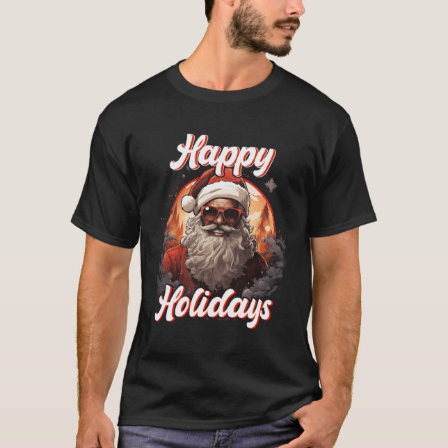 T-shirt Black Happy Holidays African American Père Noël Bl (Devant)