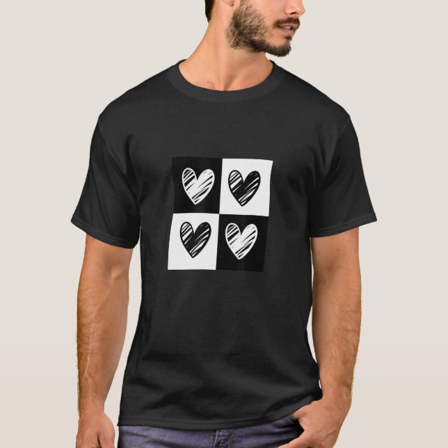 T-shirt Black Hearts Love Motif mignon Valentine's Day Che (Devant)