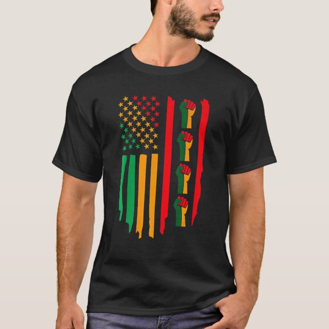T-shirt Black History Month Fist American Flag Africa Colo (Devant)