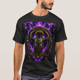 T-shirt Black Horn Purple Flame Viking Helmet Gothic Fanta