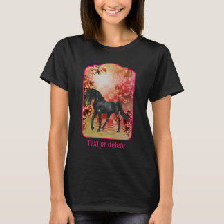 T-shirt Black Horse Flowers Fantasy Art Personalized