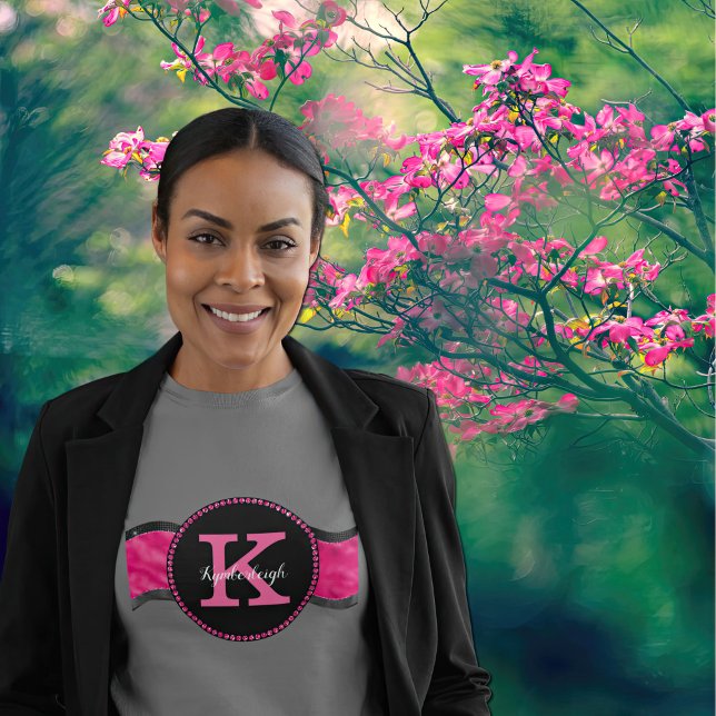 T-shirt Black Hot rose Gris Waves Girl Glam Nom du monogra (Créateur téléchargé)