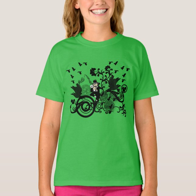 T-shirt Black Irish Swirls et Leprechauns (Devant)