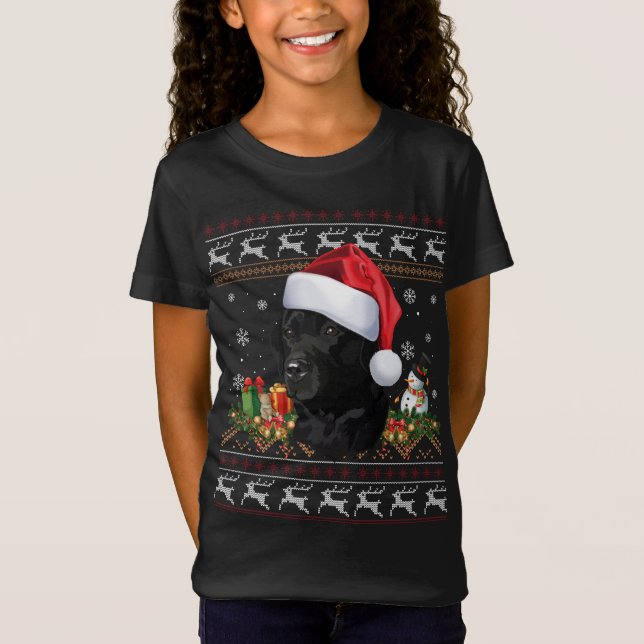 T-Shirt Black Lab Christmas Père Noël Amoureux des chiens  (Devant)
