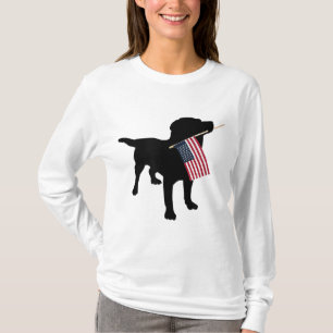 T-shirt Black Lab Dog Holding Juillet 4 Patriotic USA Drap
