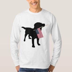 T-shirt Black Lab Dog Holding Juillet 4 Patriotic USA Drap