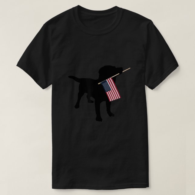 T-shirt Black Lab Dog Holding Juillet 4 Patriotic USA Drap (Design devant)