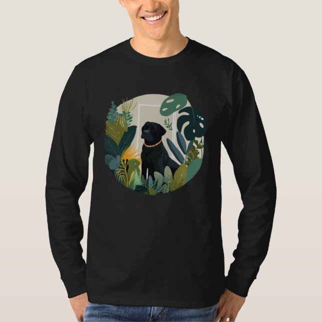 T-shirt Black Lab Dog Mom and Plant (Devant)