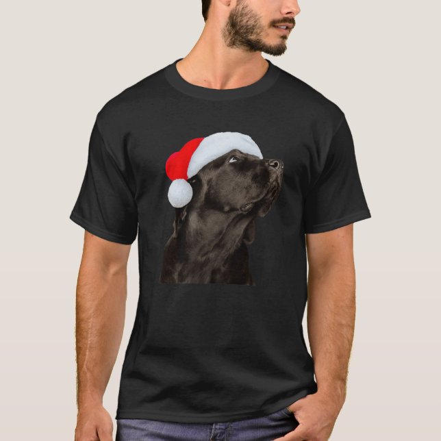 T-shirt Black Lab Dog Santa Hat Christmas mignonne Labrado (Devant)