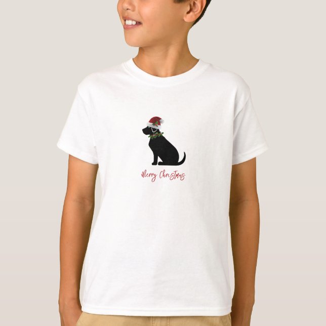 T-shirt Black Lab Joyeux Noël Silhouette Fun Moderne (Devant)