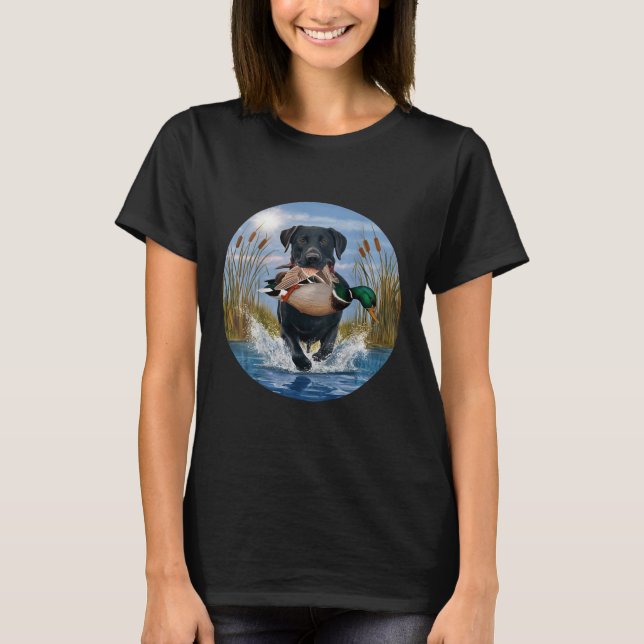 T-shirt Black Lab Labrador Chasse Canards Aquarelle Jaune (Devant)