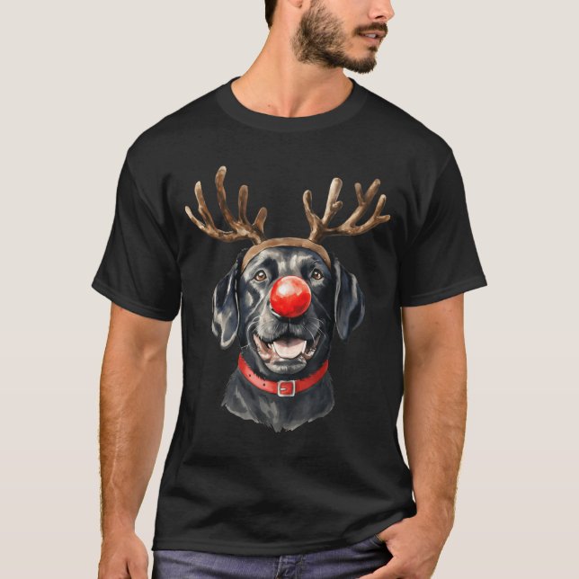 T-shirt Black Lab Labrador Christmas Dog Reindeer Xmas Paj (Devant)