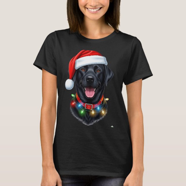 T-shirt Black Lab Labrador Christmas Dog Santa Hat Light P (Devant)