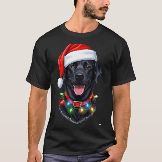T-shirt Black Lab Labrador Christmas Dog Santa Hat Light P (Devant)