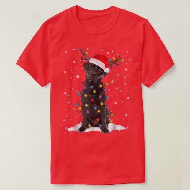 T-shirt Black Lab Labrador Christmas Tree Light Pajama Dog (Design devant)