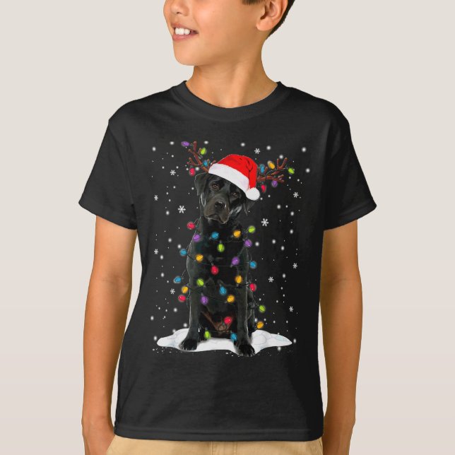 T-shirt Black Lab Labrador Christmas Tree Light Pajama Dog (Devant)
