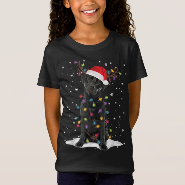 T-Shirt Black Lab Labrador Christmas Tree Light Pyjama Chi (Devant)
