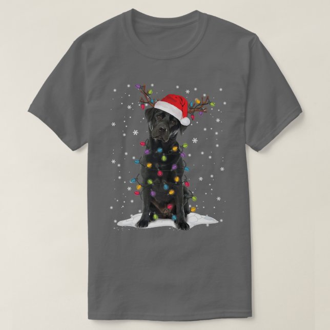 T-shirt Black Lab Labrador Christmas Tree Light Pyjama Chi (Design devant)