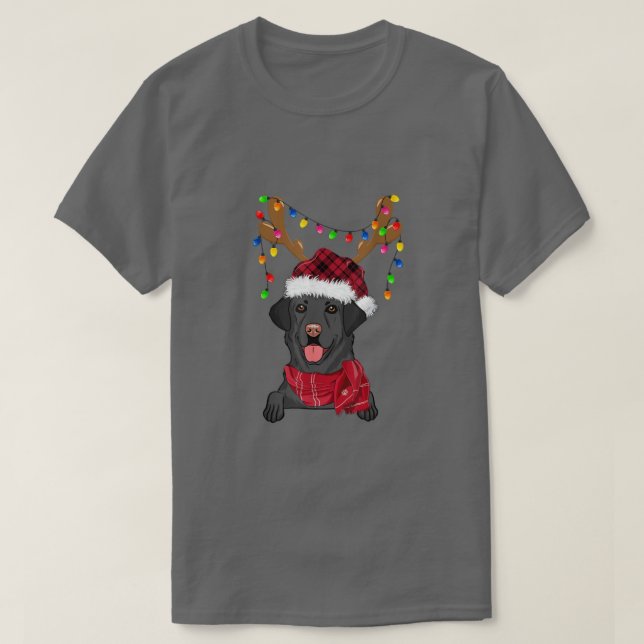 T-shirt Black Lab Labrador Christmas Tree Light Pyjama Chi (Design devant)