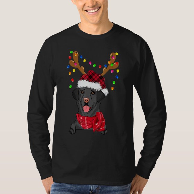 T-shirt Black Lab Labrador Christmas Tree Light Pyjama Chi (Devant)