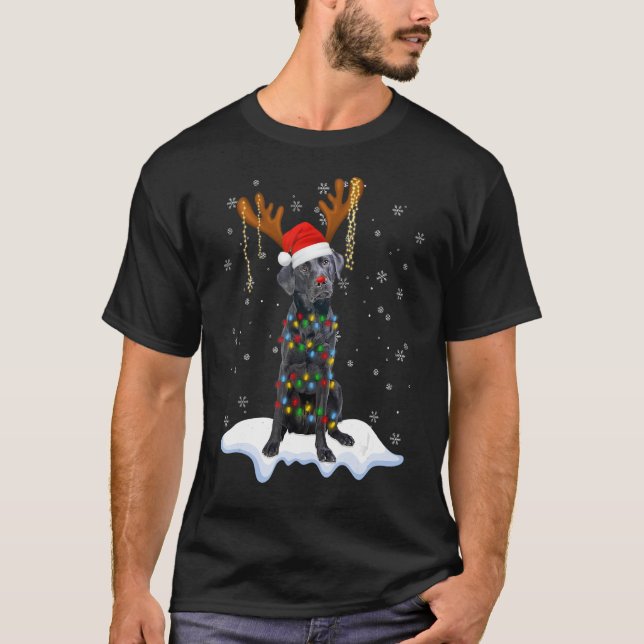 T-shirt Black Lab Labrador Christmas Tree Light Pyjama Chi (Devant)